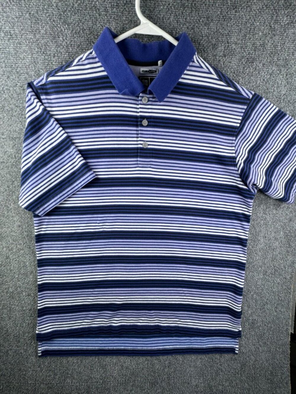 Adidas Climalite Short Sleeve Polo Shirt Size Medium Striped Purple White Cotton